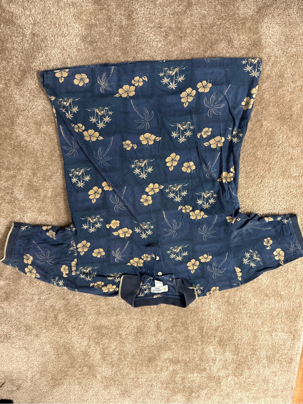 Hibiscus Hawaii Navy Floral Palm trees Polo Shirt - Navy Large